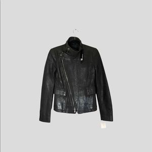 Black Waxed Wool Asymmetrical Zip Women’s Jacket